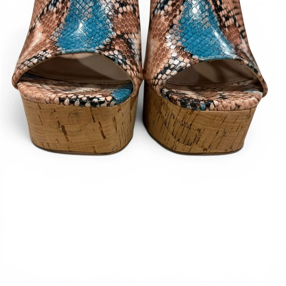 Charles by Charles David Snakeskin  Cork Wedge Sandals Turquoise/Tan Women's 8